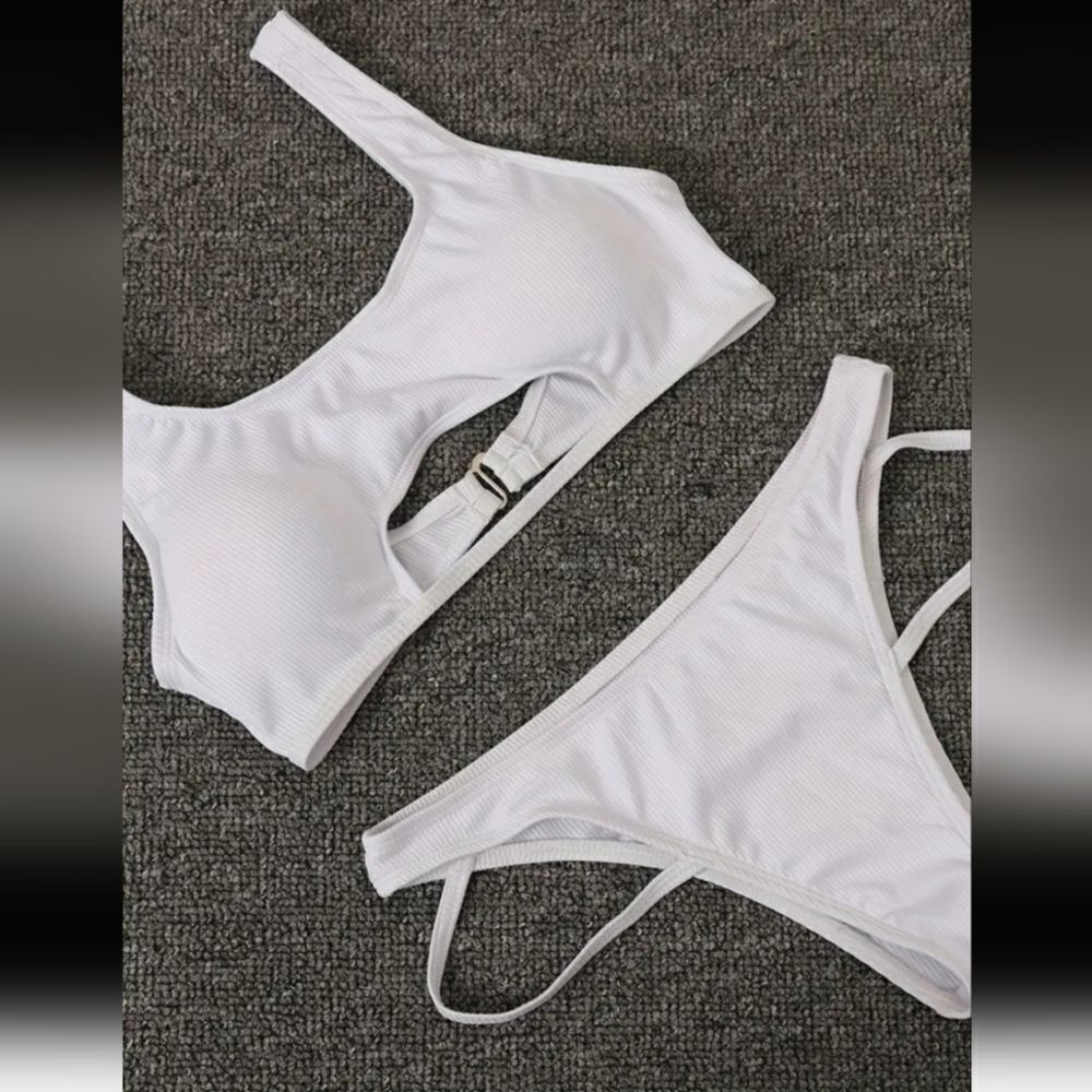Ladies Rib-Knit cut out 2pc Swimsuit - Picture 4 of 5
